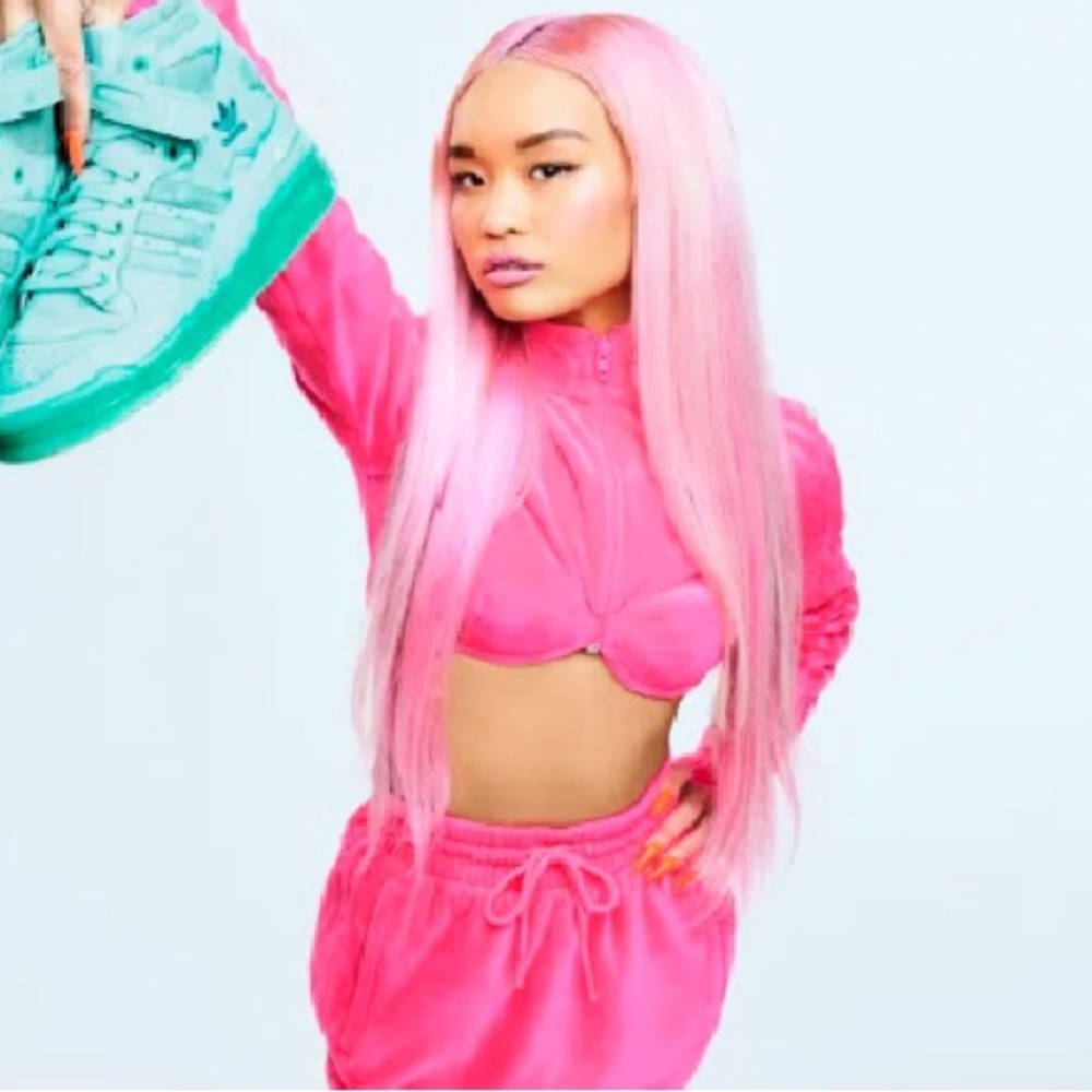 Adidas x Jeremy Scott Cropped Bustier Pink Velour Zip Track Jacket New Preppy, S - Picture 14 of 15